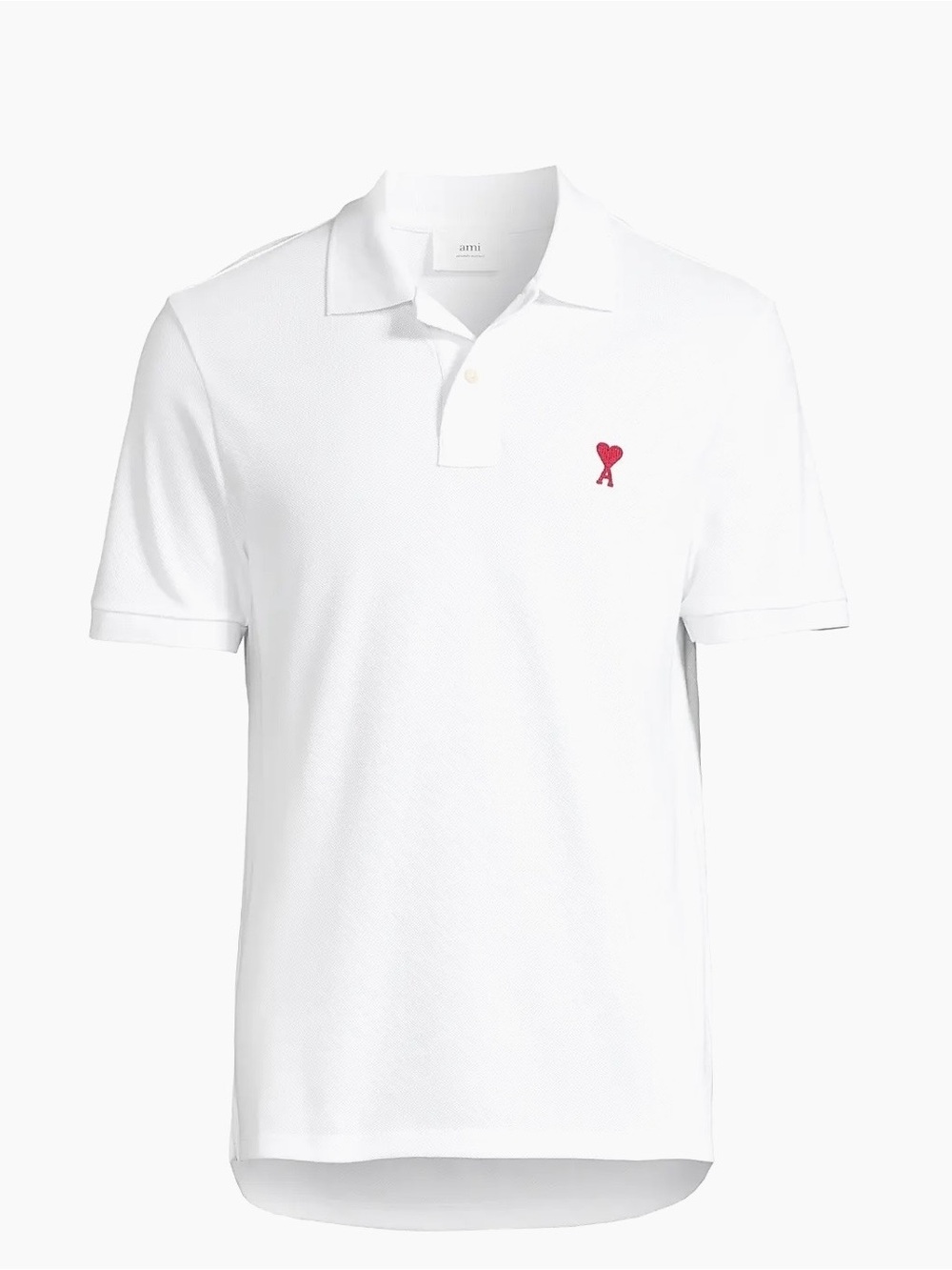 AMI PARIS LOGO EMBROIDERED DE COEUR MEN'S POLO T-SHIRT WHITE SIZE M